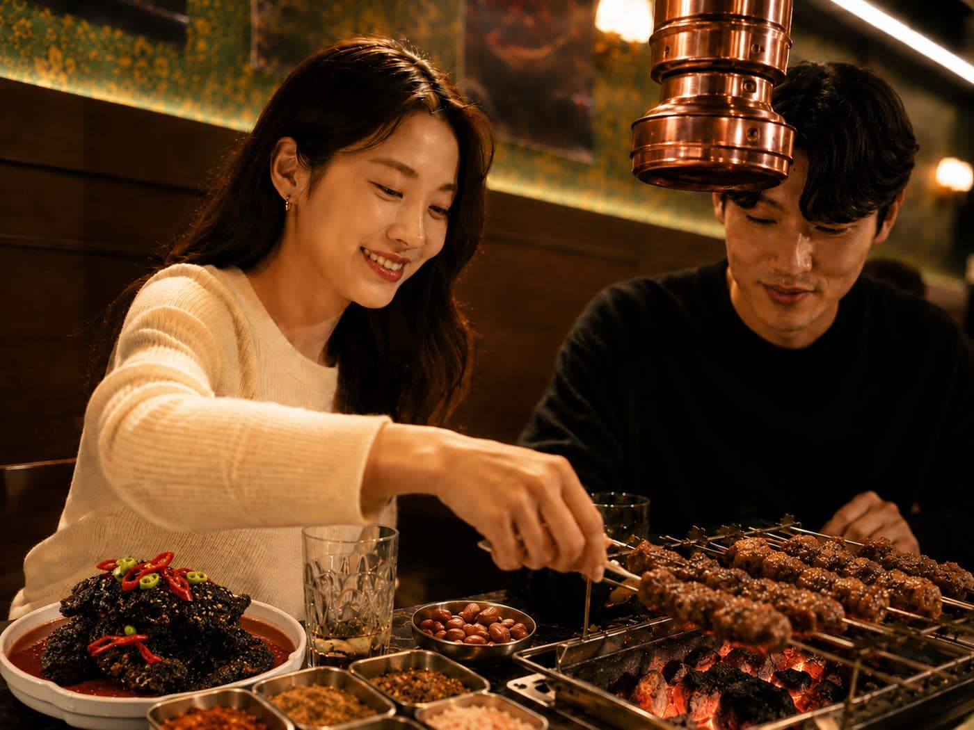 처음 먹어도 편하게 — 양복점 매장 식사 장면